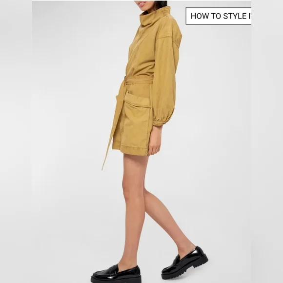 Joie Chantria Belted Cowl-Neck Utility Mini Dress Size Large ECRU OLIVE NEW! - Picture 3 of 11